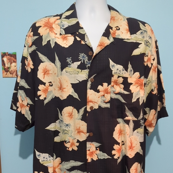 Tommy Bahama Other - Tommy Bahama Dark Silk Shirt with Floral Accents